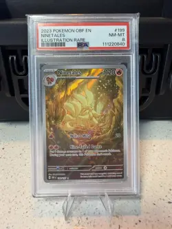 Pokemon Ninetales PSA 8 Illustration Rare Holo SV03 Obsidian Flames 199/197 2023 - Image 1
