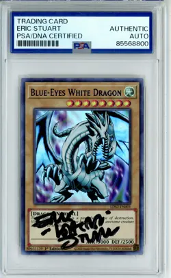 PSA Signed Eric Stuart Yu-Gi-Oh! Blue-Eyes White Dragon LDS2-EN001 1st Edition - Image 1