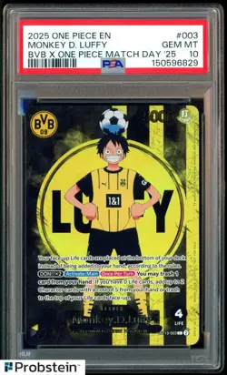 2025 ONE PIECE PROMOS BVB X ONE PIECE MATCH DAY 2025 #003 MONKEY D. LUFFY PSA 10 - Image 1
