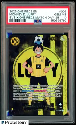 2025 ONE PIECE PROMOS BVB X ONE PIECE MATCH DAY 2025 #003 MONKEY D. LUFFY PSA 10 - Image 1