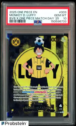 2025 ONE PIECE PROMOS BVB X ONE PIECE MATCH DAY 2025 #003 MONKEY D. LUFFY PSA 10 - Image 1