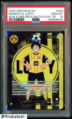 2025 ONE PIECE PROMOS BVB X ONE PIECE MATCH DAY 2025 #003 MONKEY D. LUFFY PSA 10 - Image 1