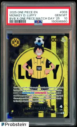 2025 ONE PIECE PROMOS BVB X ONE PIECE MATCH DAY 2025 #003 MONKEY D. LUFFY PSA 10 - Image 1