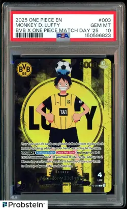 2025 ONE PIECE PROMOS BVB X ONE PIECE MATCH DAY 2025 #003 MONKEY D. LUFFY PSA 10 - Image 1