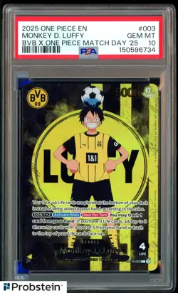 2025 ONE PIECE PROMOS BVB X ONE PIECE MATCH DAY 2025 #003 MONKEY D. LUFFY PSA 10 - Image 1