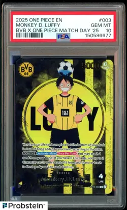2025 ONE PIECE PROMOS BVB X ONE PIECE MATCH DAY 2025 #003 MONKEY D. LUFFY PSA 10 - Image 1