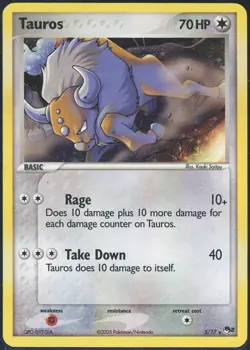 2006 Pokemon Tauros w SWIRL 5/17 Holo Rare POP Series 2 Genuine Rare - Image 1