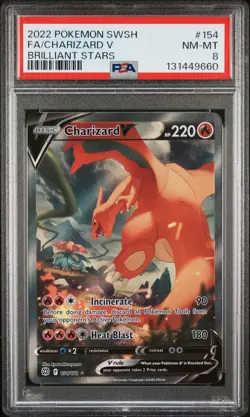 2022 POKEMON SWORD & SHIELD BRILLIANT STARS #154 FULL ART/CHARIZARD V PSA 8 - Image 1