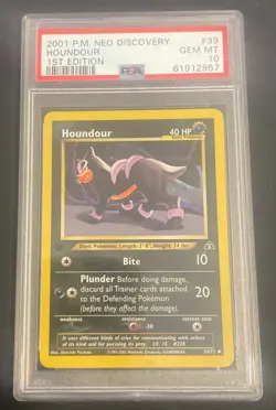 2001 POKEMON NEO DISCOVERY 1ST EDITION #39/75 HOUNDOUR PSA 10 CGC BGS Vintage - Image 1