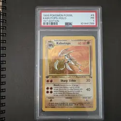 Pokemon PSA 1 Poor 1999 Kabutops 1st Edition Fossil Holo Card - Image 1