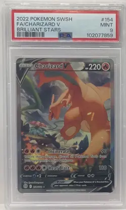 2022 POKEMON SWORD & SHIELD BRILLIANT STARS #154 FULL ART/CHARIZARD V PSA 9 - Image 1