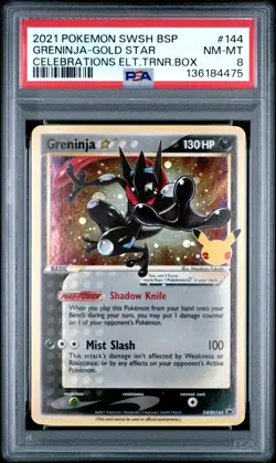 2021 POKEMON SWSH PROMO CELEBRATIONS ETB #144 GRENINJA-GOLD STAR PSA 8 - Image 1