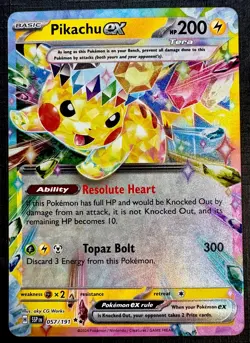 Pikachu Ex 57/191 - Surging Sparks - DOUBLE RARE HOLO - SV8 2024 Pokemon TCG - Image 1