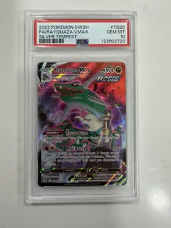 2022 Pokemon Sword & Shield Silver Tempest TG20 Full Art Rayquaza VMAX PSA 10 - Image 1