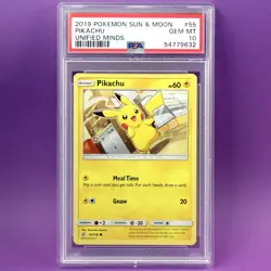 2019 Pokemon PIKACHU 55 Sun & Moon Unified Minds PSA 10 Gem Mint POP 97 - Image 1