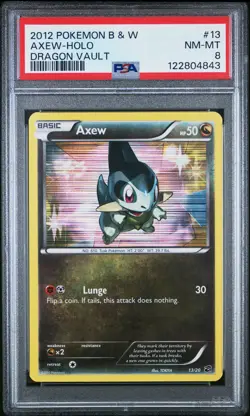 2012 POKEMON B&W DRAGON VAULT #13 AXEW-HOLO PSA 8 - Image 1