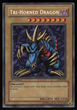 Tri-Horned Dragon LOB-000 GLOSSY Secret Rare 1st Edition Yu-Gi-Oh - Image 1