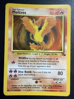 Vintage Pokemon card – Moltres Holo (Base Set 2, 12/62) - Image 1
