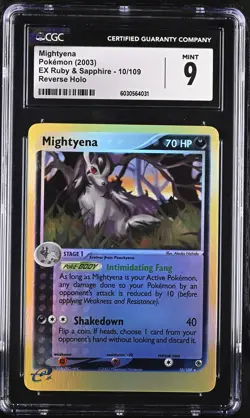 CGC 9 MINT Mightyena EX Ruby & Sapphire 10/109 Reverse Holo Pokemon Card - Image 1