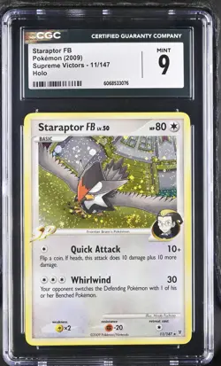 CGC 9 MINT Staraptor FB 2009 Supreme Victors 11/147 Holo SWIRL Pokemon Card - Image 1