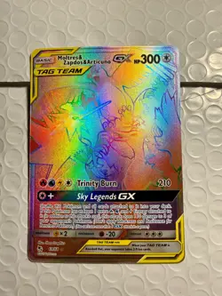Moltres & Zapdos & Articuno GX (Secret) 69/68 Hidden Fates Rainbow Pokemon Card - Image 1