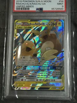 Raichu & Alolan Raichu GX 2019 Pokemon Sun Moon Unified Minds #54 PSA 9 - Image 1