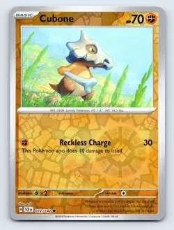 2024 Pokemon Stellar Crown 72/142 Cubone Common Reverse Holo - Image 1