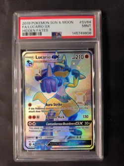 FA/LUCARIO GX HIDDEN FATES POKEMON SUN & MOON HIDDEN FATES 2019 SV64 PSA 9 - Image 1