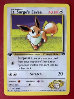 Lt. Surge's Eevee 51/132 Gym Challenge Regular First Edition Pokemon Card - Image 1