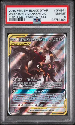 2020 Pokemon SM Black Star Promo Umbreon & Darkrai GX TAG Team PC PSA 8 #SM241 - Image 1