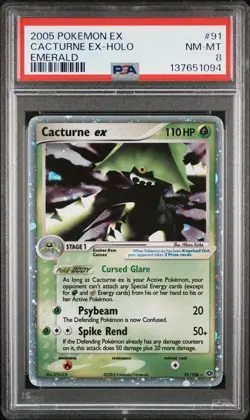 2005 POKEMON EX EMERALD #91 CACTURNE EX-HOLO PSA 8 - Image 1