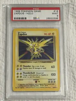 Pokemon Base Set Unlimited Zapdos PSA 9 Holo 16/102 - Image 1