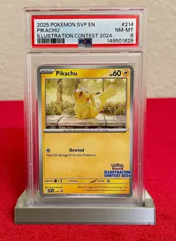 PSA NM/MT 8 Pikachu Pokemon Card #214 Black Star Promo Illustration Contest #214 - Image 1