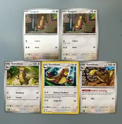 Colorless Pokemon TCG Yungoos & Gumshoos Basic Stage 1 Lot 5 Cards Holo/Reg - Image 1