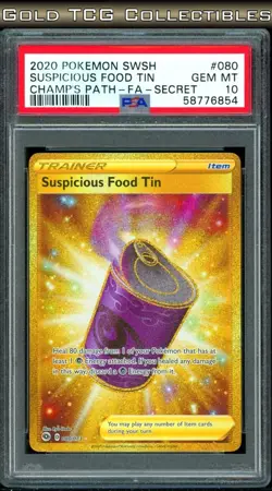 PSA 10 ⭐ Pokemon Suspicious Food Tin 080 Champion's Path Gold Full Art Graded - Image 1