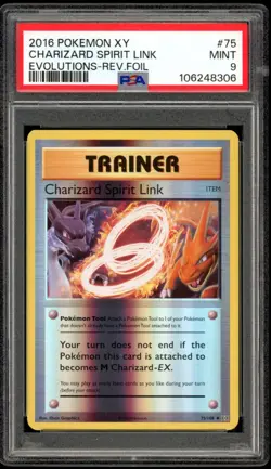 2016 Pokemon XY Evolutions #75 Charizard Spirit Link Reverse holo PSA 9 Mint - Image 1