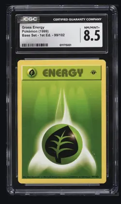 Pokemon TCG 1st Edition Shadowless Grass Energy 99/102 Base Set 1999 CGC 8.5 - Image 1