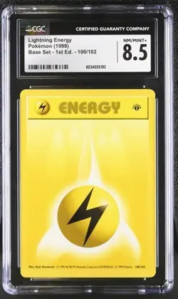 CGC 8.5 Lightning Energy – 1999 Pokemon Base Set 1st Edition – 100/102 – Vintage - Image 1