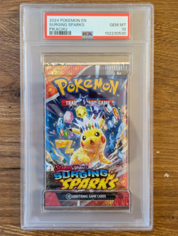 2024 Pokemon SV EN Surging Sparks PSA 10 Booster Pack Pikachu Artwork LOW POP - Image 1