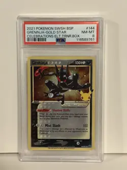 Pokemon TCG Greninja Gold Star SWSH144 Celebrations Black Star Promo PSA 8 - Image 1