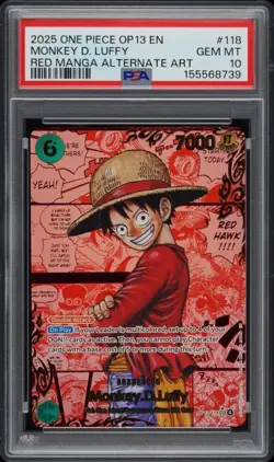 2025 One Piece OP13 EN Red Manga Alternate Art #118 Monkey D. Luffy PSA 10 (QR39 - Image 1