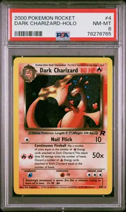 Pokemon Dark Charizard 4/82 Team Rocket Unlimited Holo Rare Card PSA 8 WOTC 2000 - Image 1