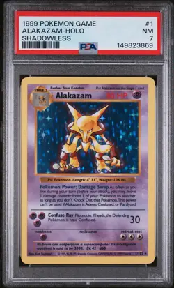 Alakazam 1/102 Base Set 1999 Shadowless Holo Rare WOTC Pokemon PSA 7 - Image 1