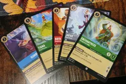 Disney Lorcana 5 Trading Card Game Lot Tiana Jafar Raya Enchantress + Gumbo New - Image 1