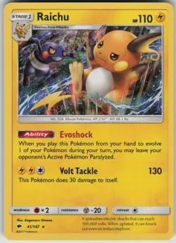 Pokemon TCG Raichu Holo Rare SM - Burning Shadows 41/147 - Image 1