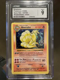 1999 Pokemon TCG Base Set Shadowless Ninetales Holo 12/102 CGC 9 - Image 1