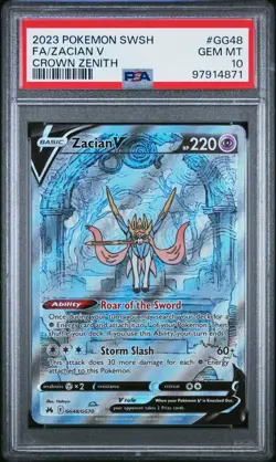 2023 POKEMON SWORD & SHIELD CROWN ZENITH #GG48 FULL ART/ZACIAN V PSA 10 - Image 1