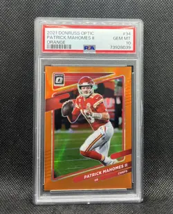 Patrick Mahomes II /199 ORANGE PRIZM PSA 10 2021 Panini Optic Football #34 NFL - Image 1