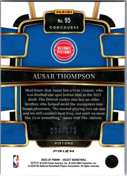 2023-24 Select Concourse Ausar Thompson #95 Purple Flash /175 Rookie - Image 2