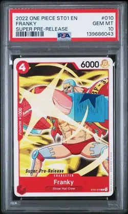 2022 ONE PIECE SUPER PRE RELEASE ST01-010 FRANKY PSA 10 GEM MINT - Image 1